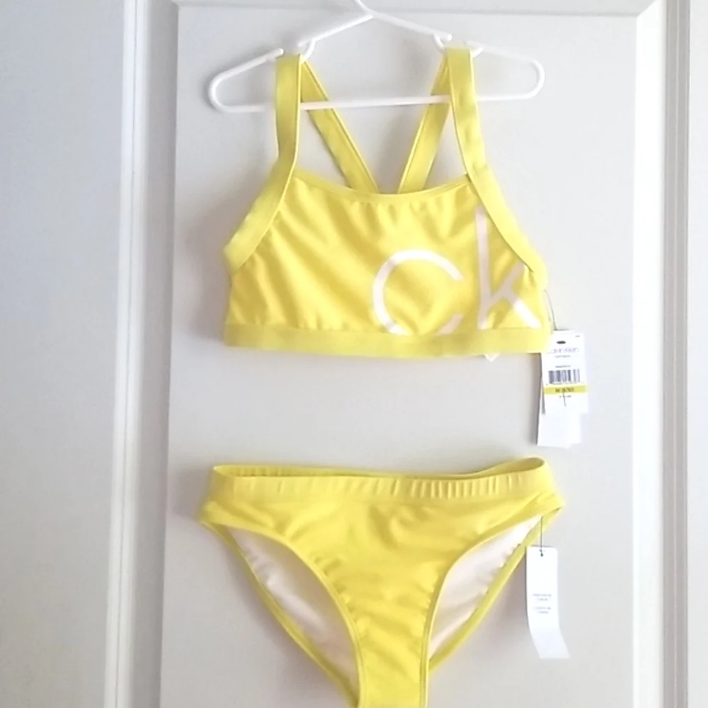 Calvin Klein Girls Swimsuit 2 Piece Bikini Yellow Size 8 - 10